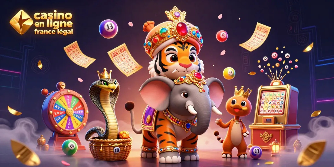 Jeux captivants au casino en ligne France légal avec un éléphant chatoyant, loterie et ambiance festive.