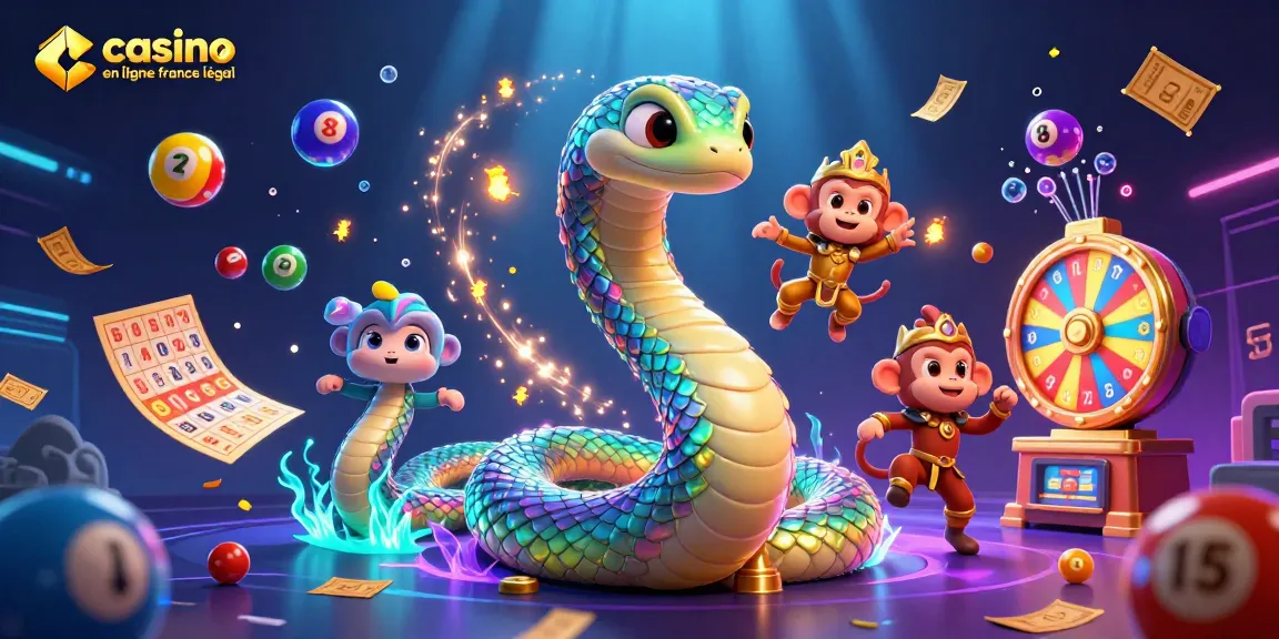 Visualisation dynamique d'un serpent arc-en-ciel et d'un roi singe pour casino en ligne France légal
