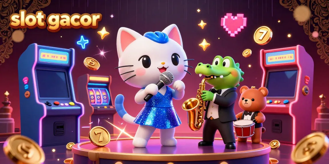 Experience the excitement of slot gacor in this vibrant 3D casino illustration featuring lively characters and gaming elements.