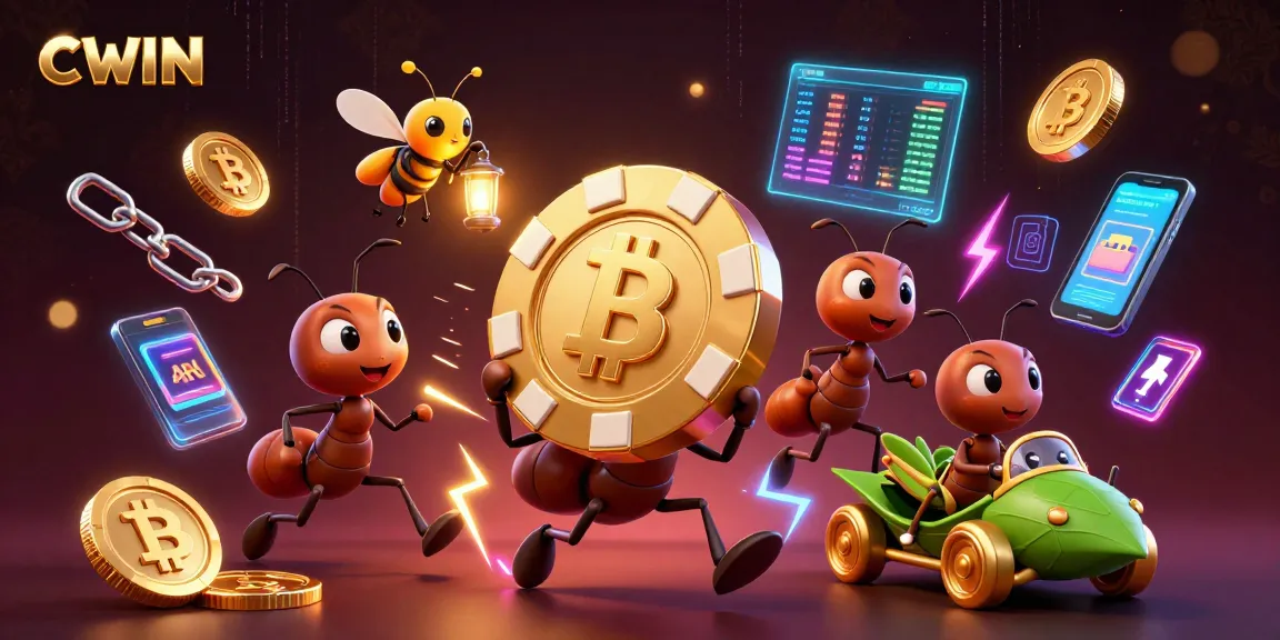 CWIN players embark on a thrilling adventure, carrying a giant poker chip in a lively heist scene.