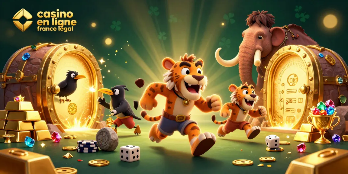 Profitez de l'ambiance du casino en ligne France légal avec ce duo préhistorique animé, jouant à des jeux de hasard.