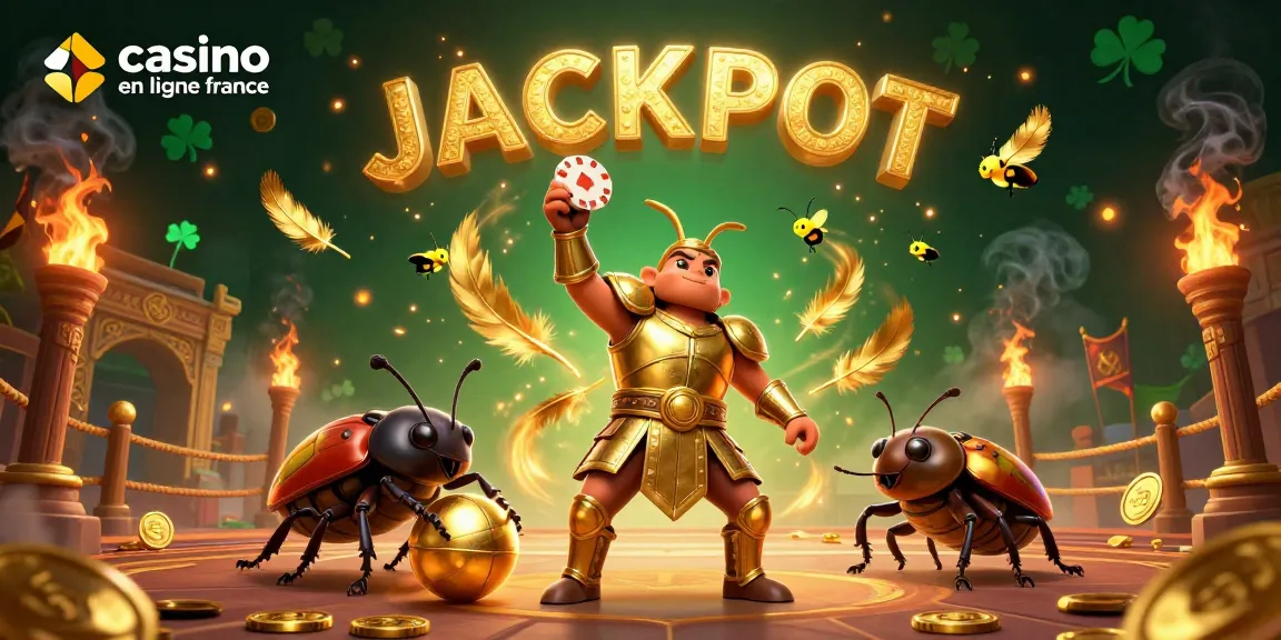 Jouez au casino en ligne France avec des coccinelles gaies illustrant une victoire au poker dans une ambiance festive.