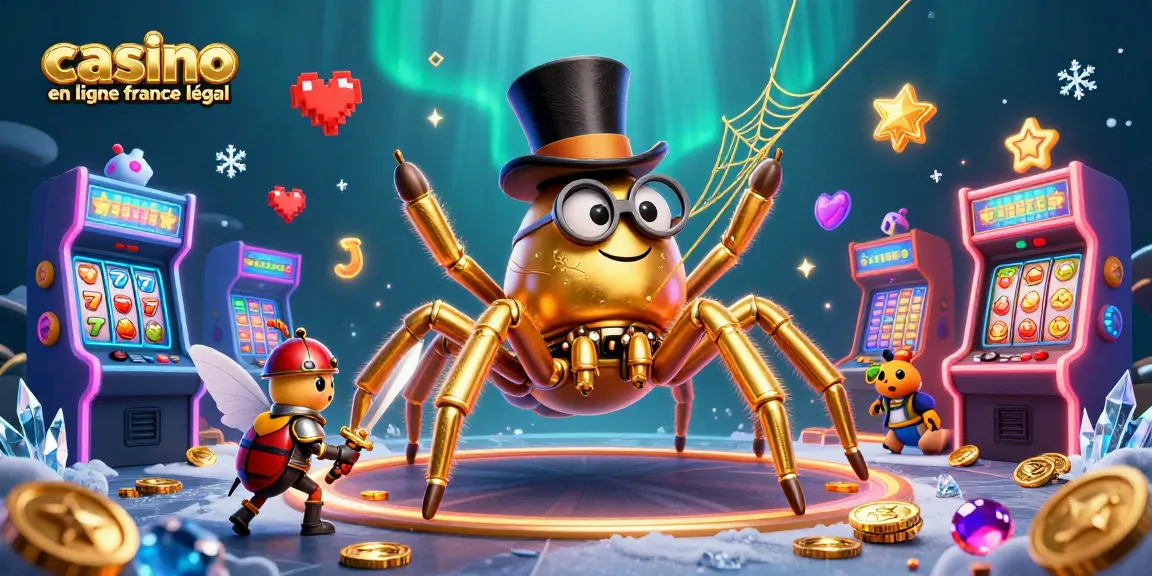 Images captivantes de casino en ligne légal en France avec une tarentule dorée et un chevalier insecte.
