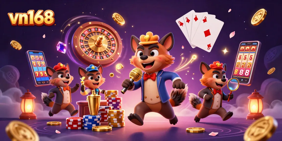 Win big at vn168 with playful hyenas in a vibrant casino scene full of action.