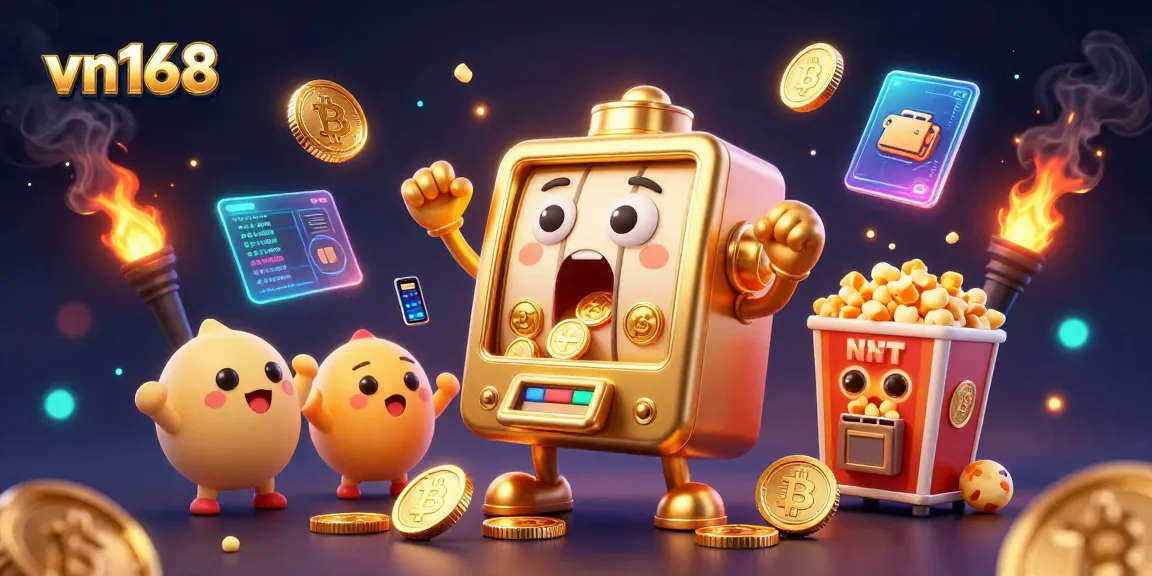 Experience the excitement at vn168 with a jackpot moment from a golden slot machine and cheering companions.