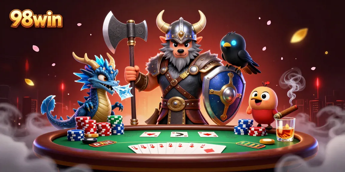 Experience excitement with 98win's thrilling poker action featuring fantasy characters and vibrant gameplay.