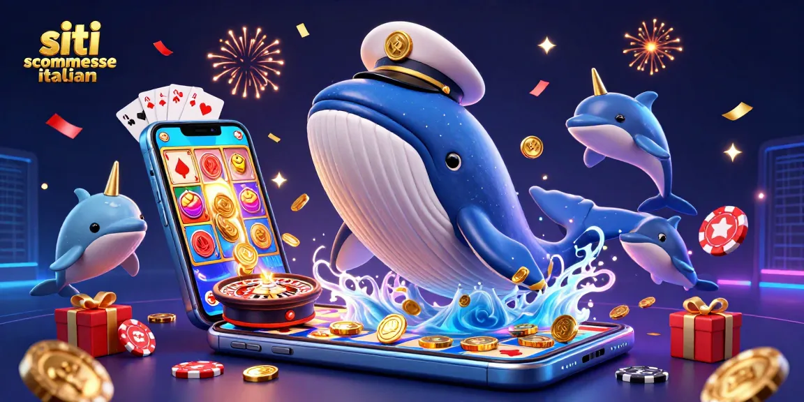 Visualizza i migliori siti scommesse italiani con la balena cartone animata e i delfini.