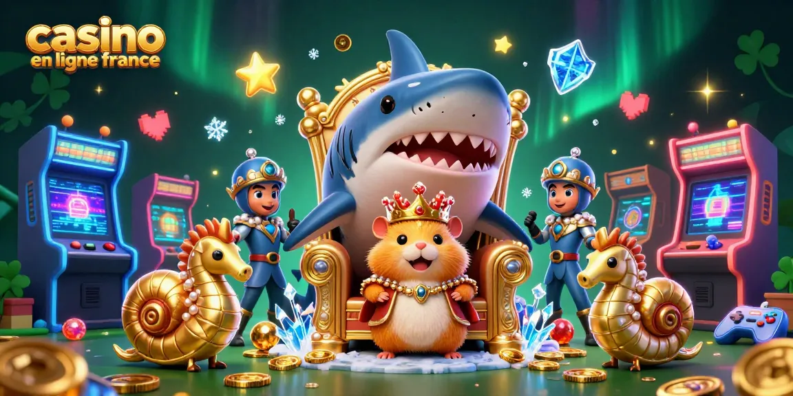 Casino en ligne France : Illustration 3D d'un roi hamster entouré de gardes et de machines à sous colorées.