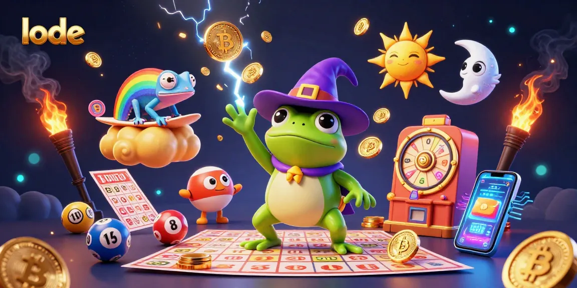 Experience exciting lottery wins with lode as a wizard frog creates gold coin storms and colorful lottery elements.