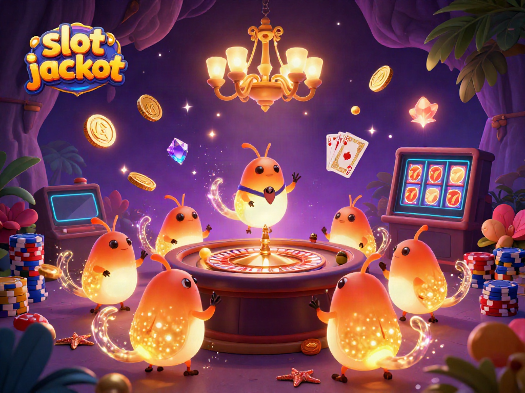 Experience the thrill of slot jackpot action with glowworms lighting a cave casino.