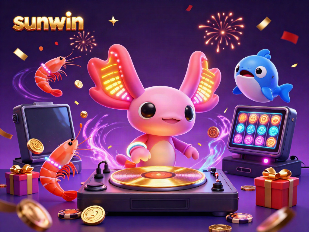 Experience the vibrant world of sunwin with dynamic characters and thrilling game elements in a lively casino scene.