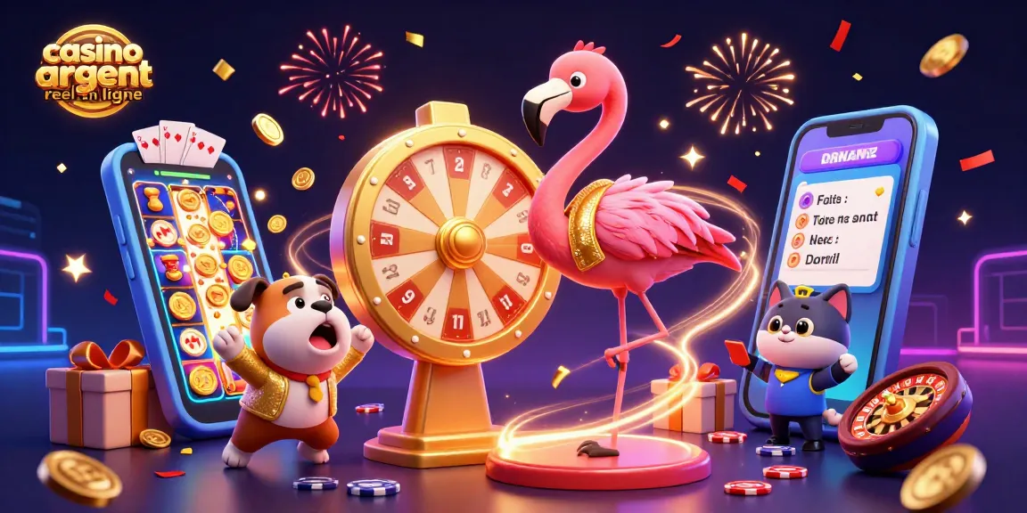 Découvrez le casino argent réel en ligne avec une scène dynamique illustrant jeux et animations gagnantes.