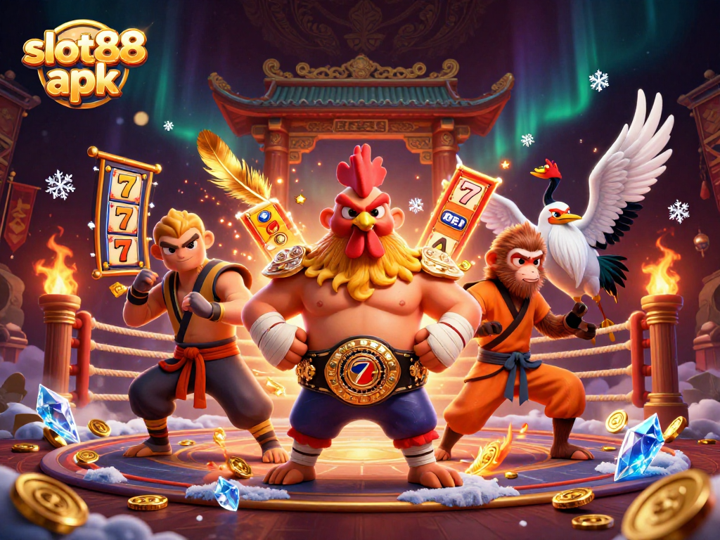 Experience slot88 apk with an engaging scene of roaring action with animated game elements.