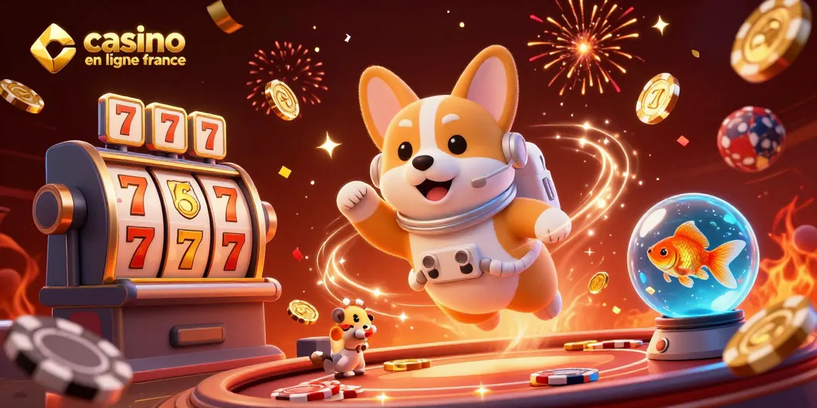 Plongez dans une illustration dynamique de casino en ligne France avec un corgi astronaute et des gains éclatants