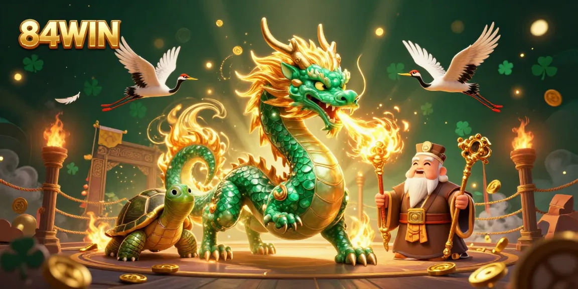Experience thrilling gameplay with 84WIN's vibrant dragon scene and lucky symbols enhancing your bets.