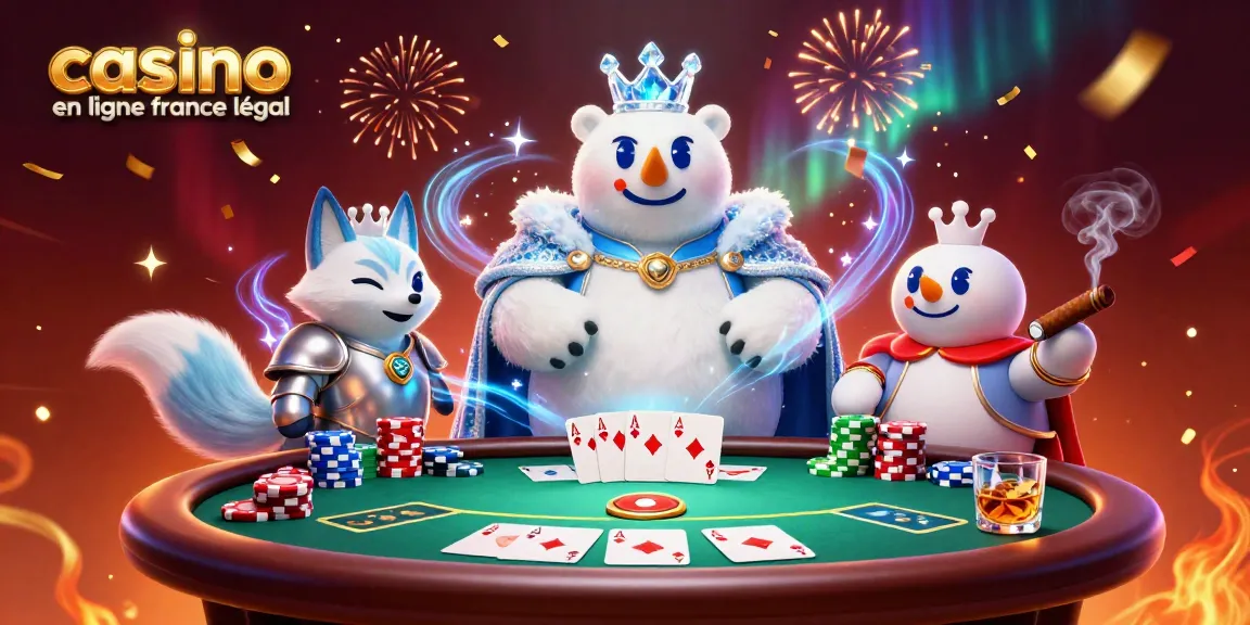 Jouer dans un casino en ligne légal en France avec un ours polaire et un renard, ambiance festive.