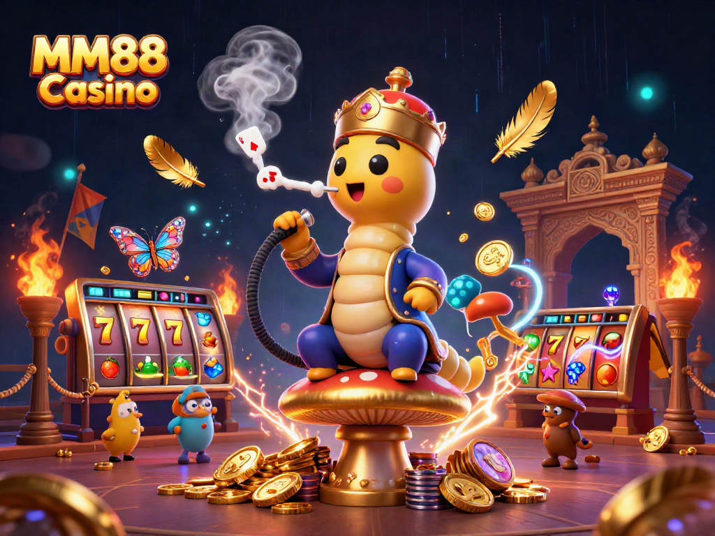 Play thrilling games at MM88 Casino with a dynamic scene featuring exciting casino symbols and a vibrant casino atmosphere.