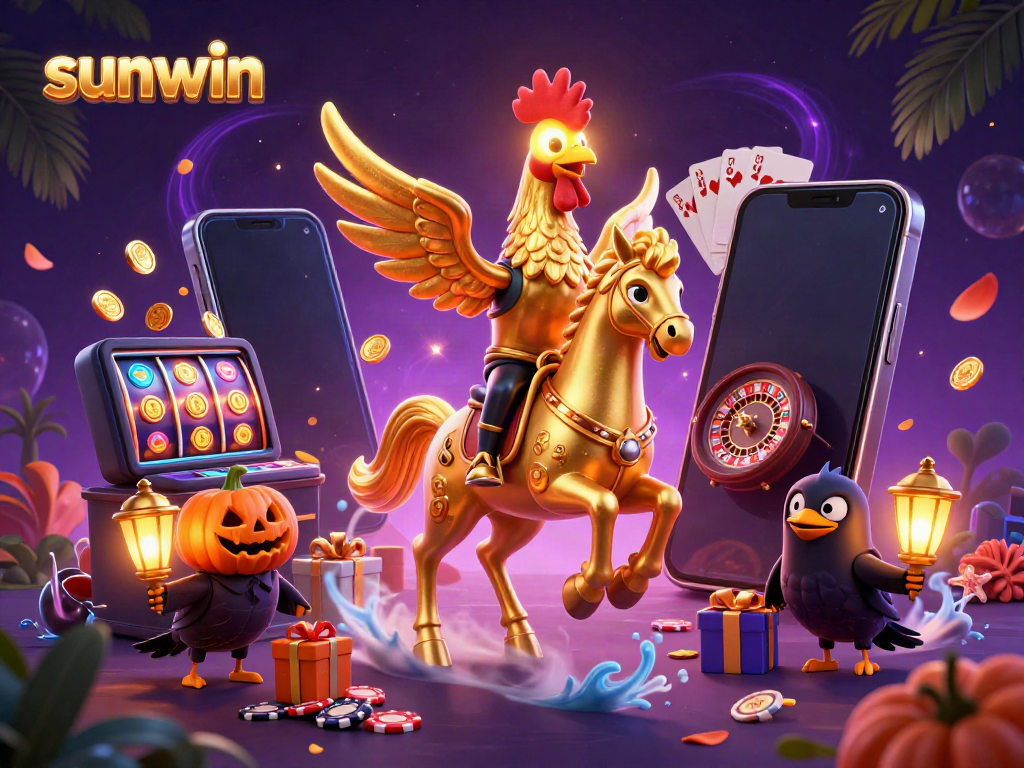 Play thrilling games at sunwin with a golden rooster character and engaging casino elements.