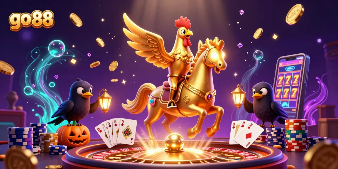 Spin to win at go 88 casino with golden rooster and festive gaming elements.