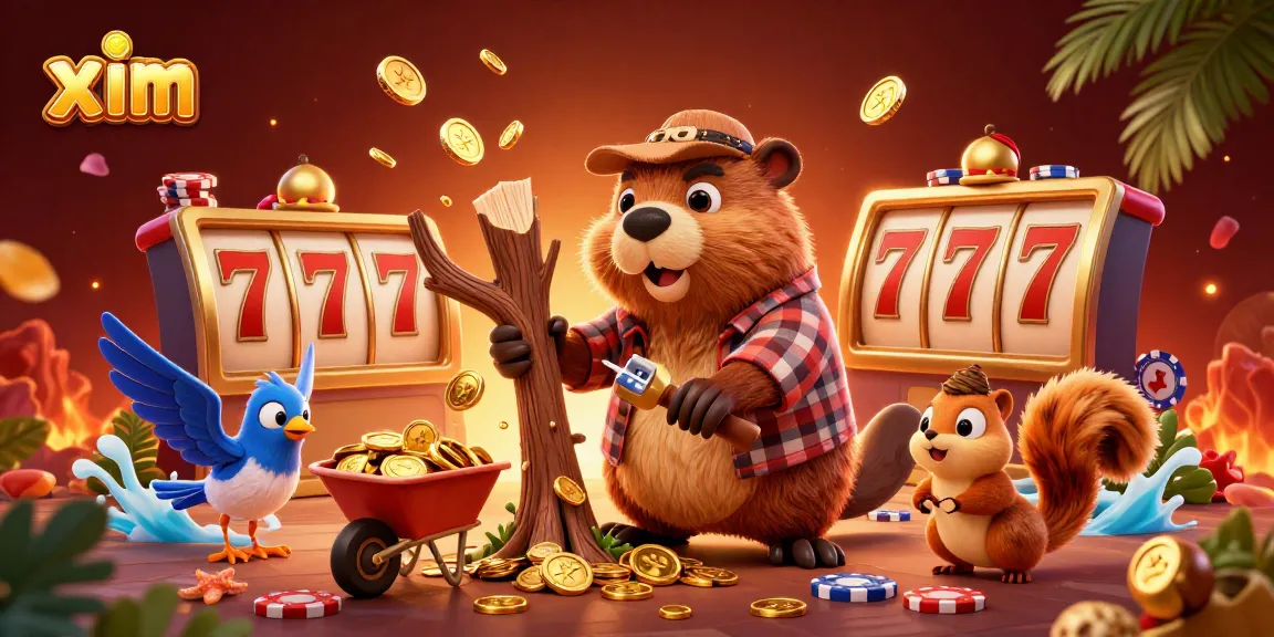 Spin to win with xim's exciting casino game illustration featuring characters collecting coins!