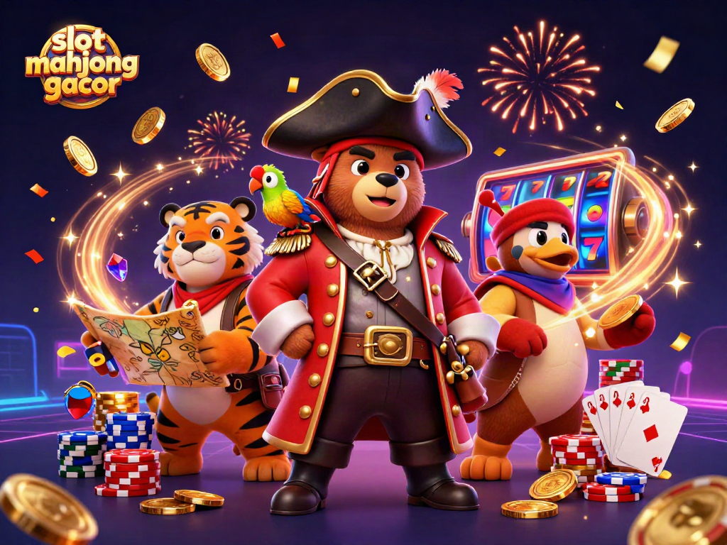 Engage with slot mahjong gacor featuring dynamic characters and vibrant casino elements in a rich 3D illustration.