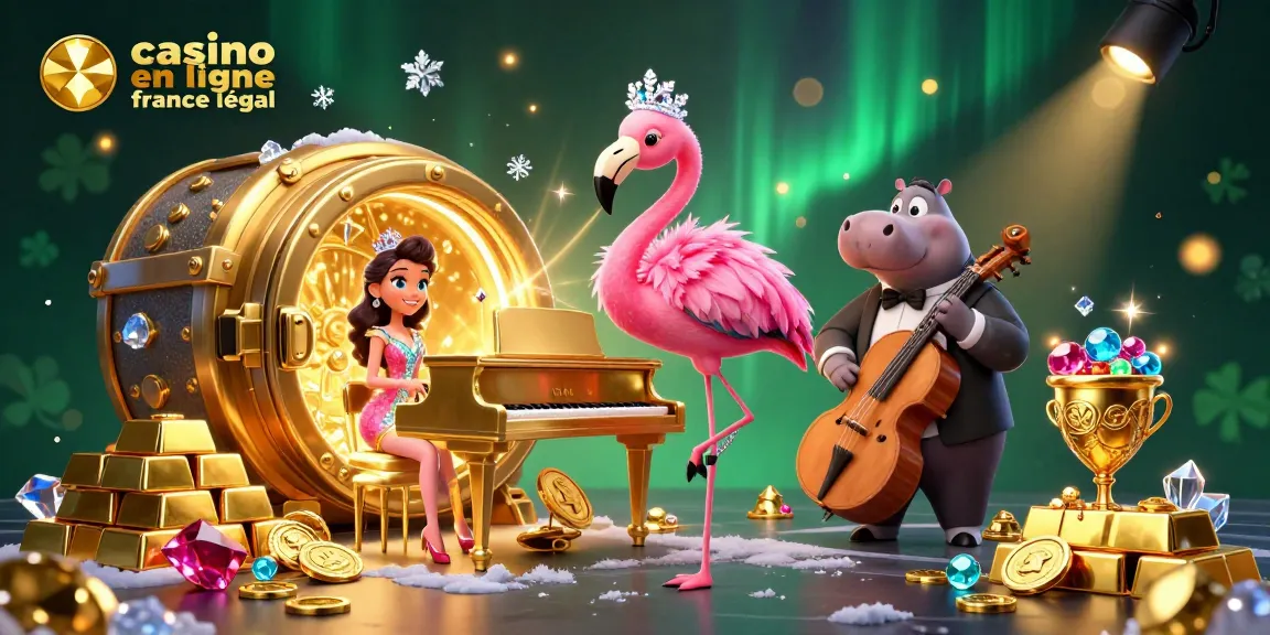 Vivez l'excitation d'un casino en ligne légal en France avec un flamant chanteur dans une ambiance riche en trésors brillants.