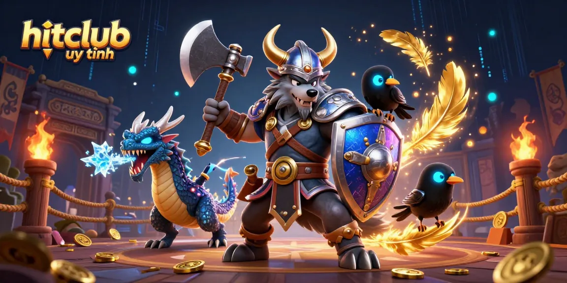 Experience exciting games at hitclub uy tín with dynamic 3D Viking warriors and dragon elements.