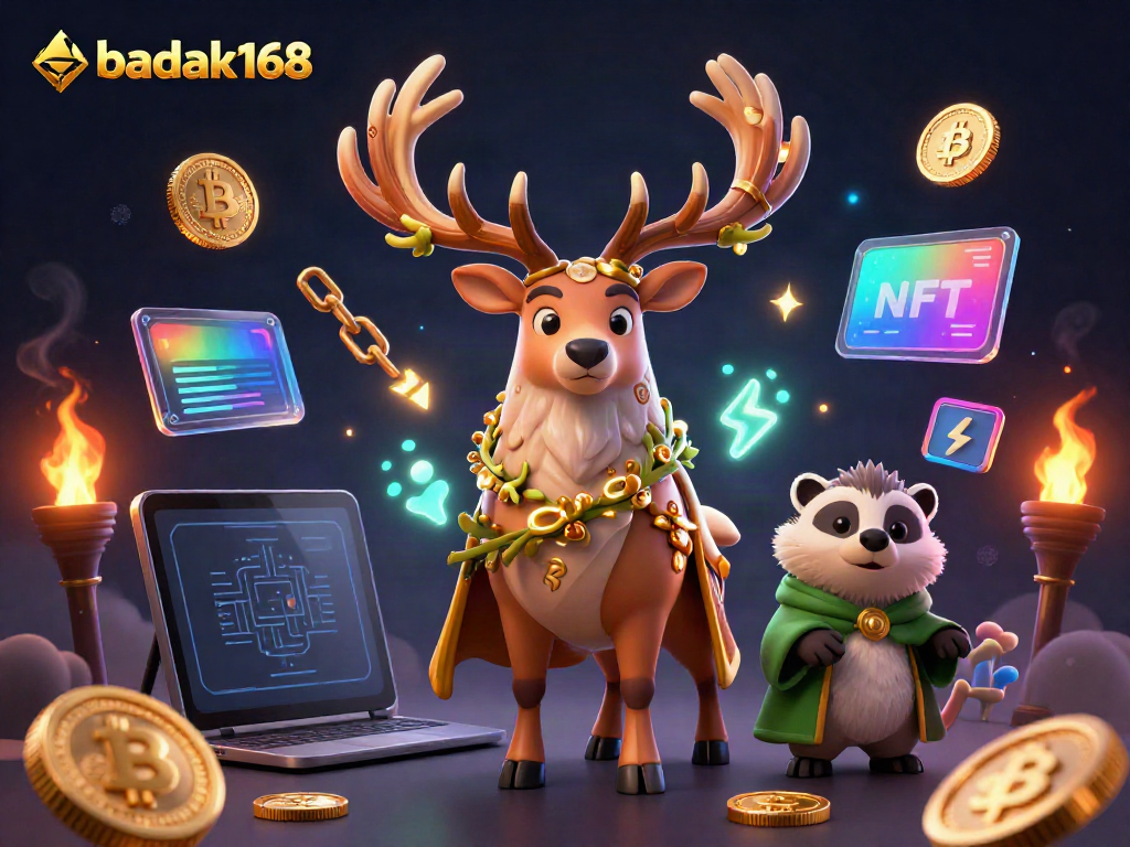 Ilustrasi 3D badak168 menampilkan karakter Druid dan Badger di kasino digital dengan efek cahaya yang memukau