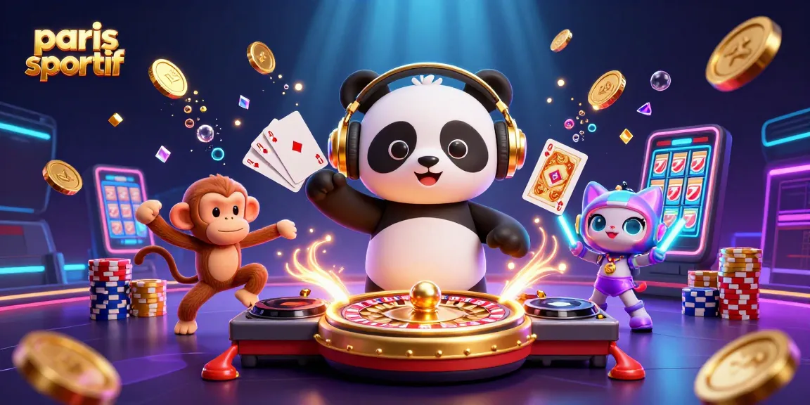 Pariez sur le sport avec une illustration dynamique de DJ panda et de casino virtuel.