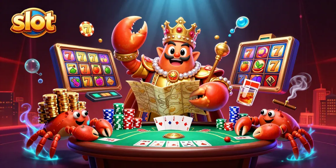 Spin slot reels with vibrant lucky 7s and golden crab emperor, showcasing exciting gameplay.
