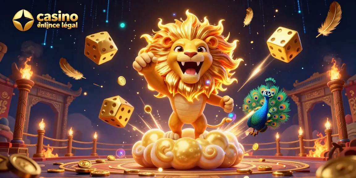 Gagnez en jouant à casino en ligne France légal avec des dés dorés et un lion au centre de la scène.
