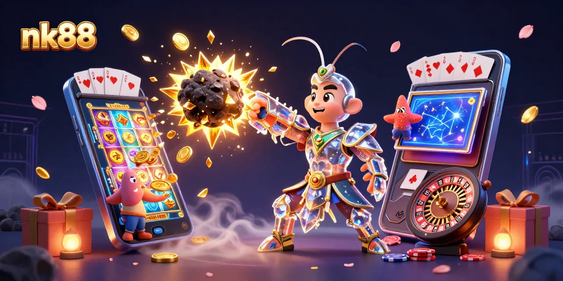 Experience the thrilling gameplay of nk88 with a vibrant fantasy illustration of a cosmic samurai amid dazzling slot game elements.