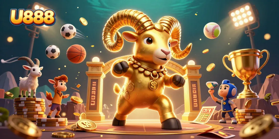 U888 sports betting excitement with golden ram and dynamic gaming elements.