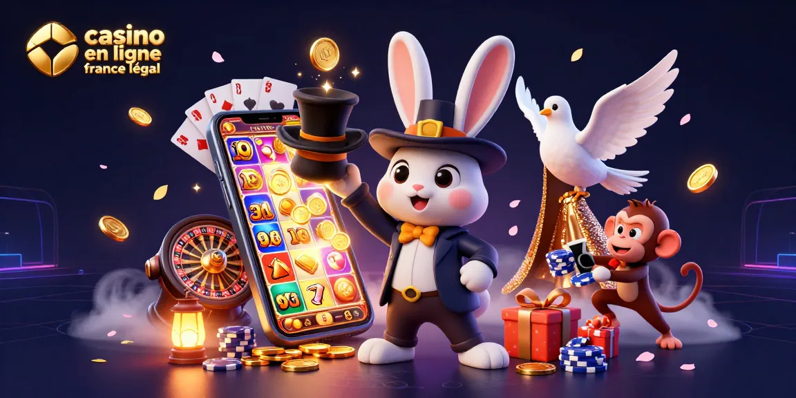 Illustration 3D représentant le "casino en ligne france légal", un magicien et une colombe en plein spectacle avec des pièces d'or.