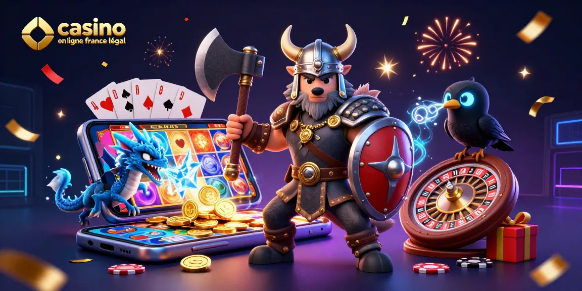Casino en ligne France légal : illustrant un loup viking et un dragon sur fond de jeux d'argent
