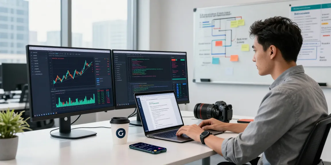 Developer coding the global commodity index API in a modern financial workspace with real-time data.