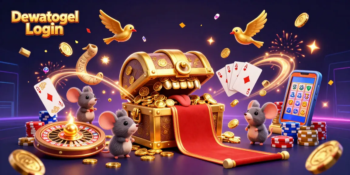 Dewatogel Login showcases thrilling riches with adventurous mice and a golden treasure environment.