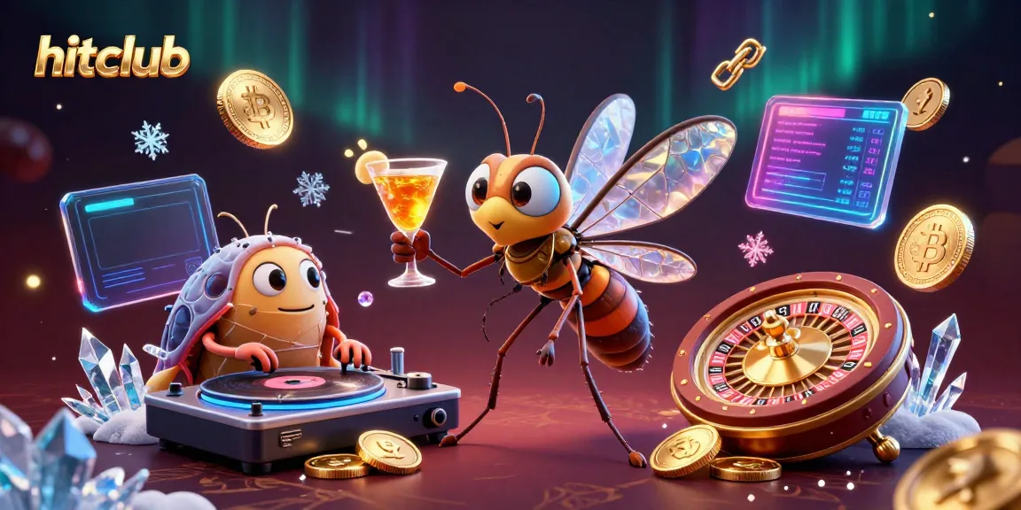 Experience the thrill of hitclub with a lively 3D cartoon scene featuring unique gambling characters and crypto elements.