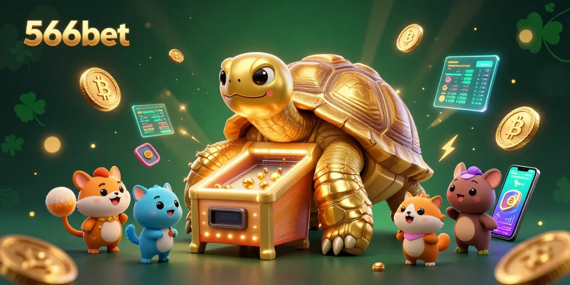 Engaging 3D cartoony tortoise with pinball shell introduces fun on 566bet.