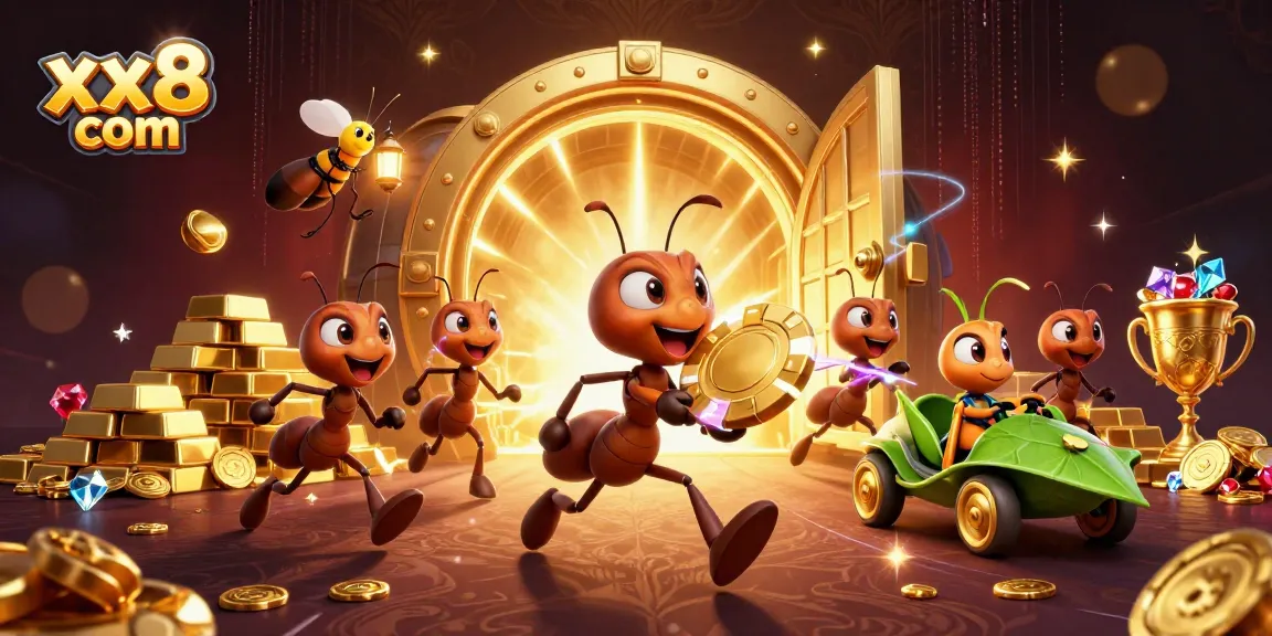 Experience the thrill of xx8 com as ants execute a dazzling heist in a vibrant casino world.