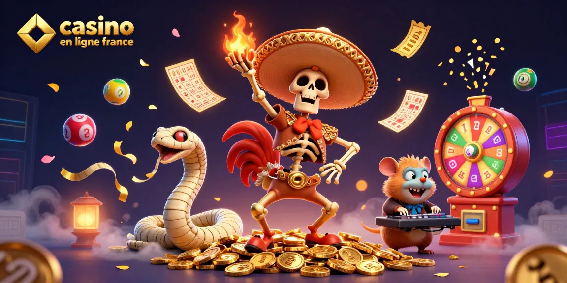Vibrez avec le casino en ligne France, où un rooster mariachi célèbre au milieu de balles de loto colorées.
