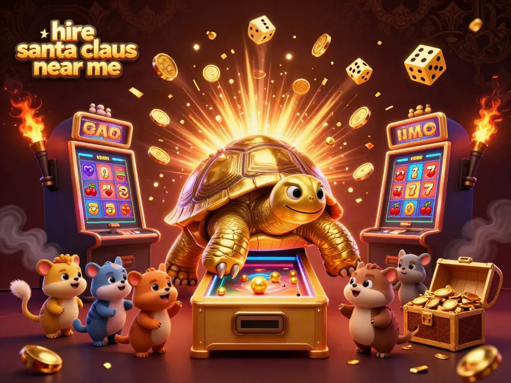 Experience the fun of hiring Santa Claus near me with this 3D casino-themed illustration.