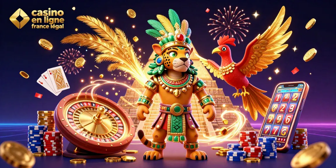 Cette illustration représente un casino en ligne France légal avec un prêtre jaguar et des éléments riches en jeux.