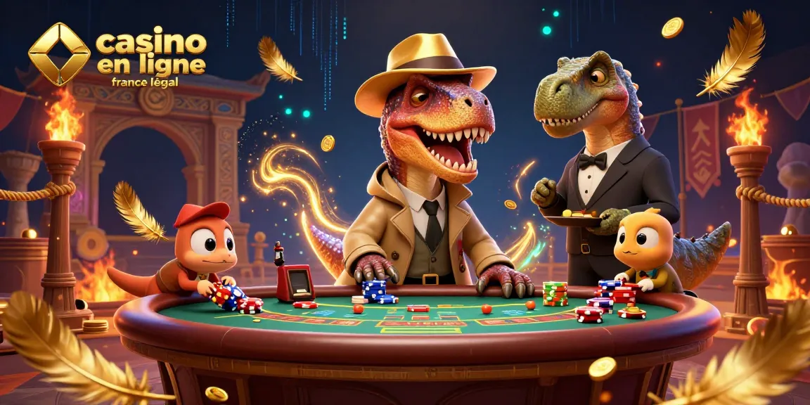 Illustration dynamique représentant un velociraptor au blackjack, mettant en avant le casino en ligne France légal