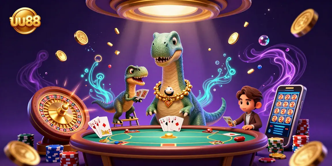 Experience thrilling wins at uu88 with a vibrant 3D casino illustration showcasing dynamic gameplay.