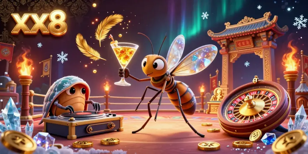 Experience the vibrant energy of xx8's casino atmosphere with animated objects and characters in 3D.