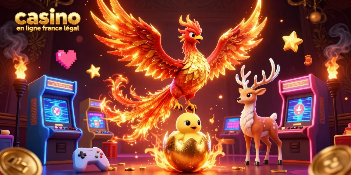 Jouer au casino en ligne France légal avec l'illustration dynamique de la phoenix et des machines à sous.