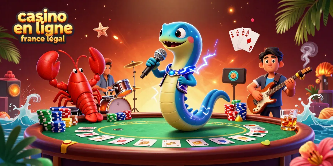 Illustration d'un casino en ligne légal en France avec des personnages animés jouant au poker.
