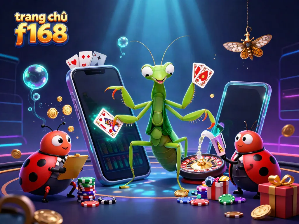 Engage with the thrilling atmosphere of trang chủ f168, featuring a unique 3D casino scene with a giant mantis card sharp.