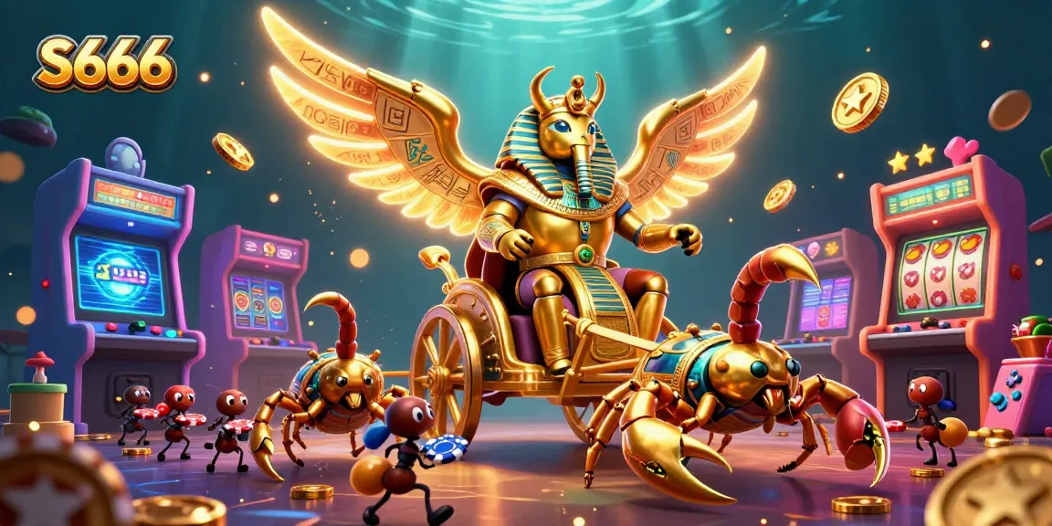 S666 engages players with a vibrant 3D casino scene filled with majestic characters and colorful slot elements.
